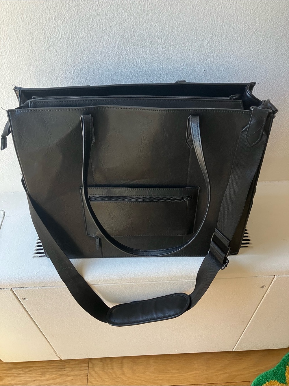 BEIS Black Laptop Tote with Detachable Shoulder Strap